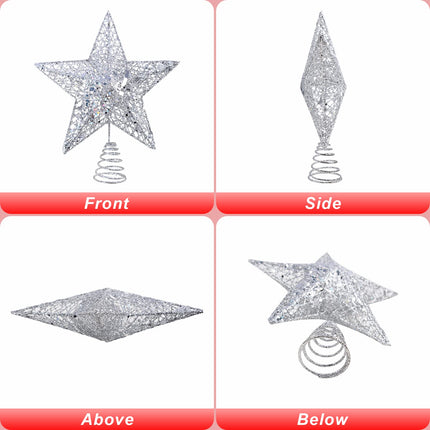 Silver Star Christmas Tree Topper Christmas Tree Star Small Star for Christmas Tree Metal Glitter Xmas Tree Topper for Pencil Christmas Trees Decorations 8 Inch