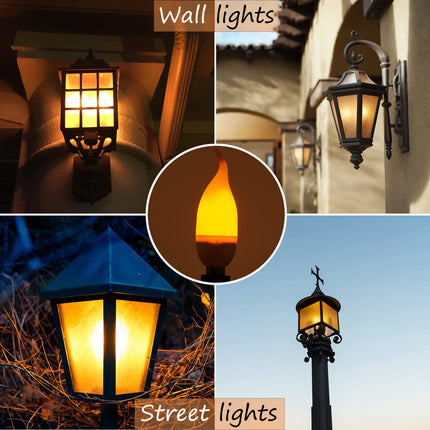 E12 Flame Bulbs 6 Packs, 3 Mode LED Candelabra Flame Light Bulb 2.0 Watt Warm White Chandelier Flame Bulbs,1800k Candle Light Bulbs, Flame Tip for Christmas Party Decorations