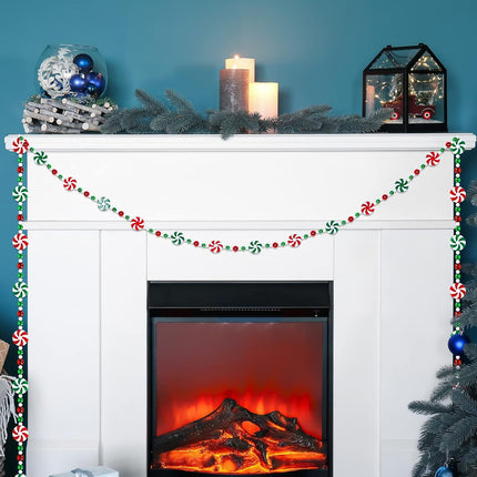 Whaline 9.8Ft Christmas Tree Candy Garland Fake Acrylic Peppermint Candy Christmas Garland Decoration Red White Green Candy Beaded Garland for Christmas Party Supplies Holiday Favors Xmas Home Decor