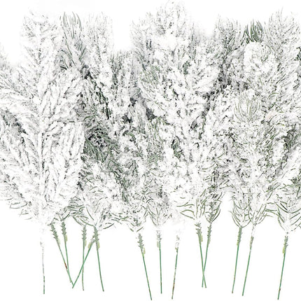 28 Pcs Artificial Flocking Pine Picks Snow Forest Artificial Pine Needles Branches Christmas Fake Greenery Tree Branches DIY Leaves for Christmas Wreaths Garden Party Holiday Decor (White, 28)