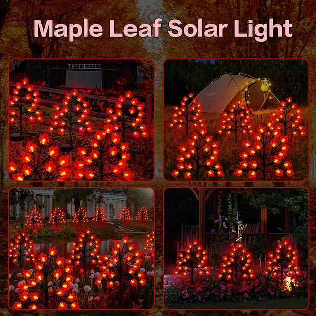 Fall Décor Solar Garden Lights Outdoor for Thanksgiving Decorations,40LED 2PACK RED Maple Leaves Tree Lights with -Outdoor Autumn Harvest Decor,Solar Fall Lights for Thanksgiving Christmas Party Decor