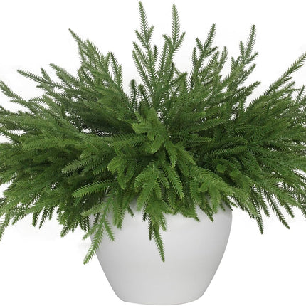 12 Pcs Artificial Norfolk Pine Branches - 18 Inch Faux Christmas Green Plants Greenery Stems Fake Cedar Pine Picks for Vase DIY Crafts Garland Wreath Accessories Xmas Indoor Outdoor Home Decor