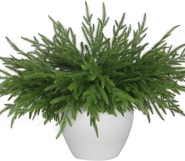 12 Pcs Artificial Norfolk Pine Branches - 18 Inch Faux Christmas Green Plants Greenery Stems Fake Cedar Pine Picks for Vase DIY Crafts Garland Wreath Accessories Xmas Indoor Outdoor Home Decor