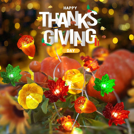 Thanksgiving Decoration 10FT 30 LED 3D Pumpkin Maple Acorn Leaf String Lights Battery Operated USB Plug Remote Timer Orange Fall Lights for Home Autumn Garland Harvest Halloween Party Christmas Decor