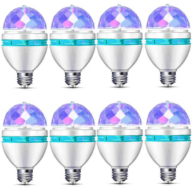 8 Pcs Disco Light Bulb Rotating E26/E27 Party Light Bulbs Rotating Colorful Bulb Changing LED Bulbs Strobe Light Bulb Multi Crystal Stage Lights Birthday Party Club Bar for Indoor Outdoor Photography