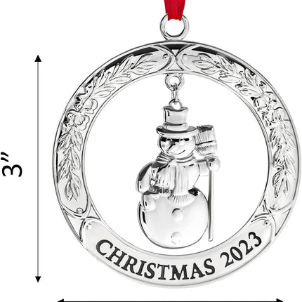 Klikel Christmas Ornament - Shiny Silver Christmas Ornament Wreath with Snowman - Dated Christmas Ornament - Ornament for Christmas Tree - Snowman Ornament for Holidays