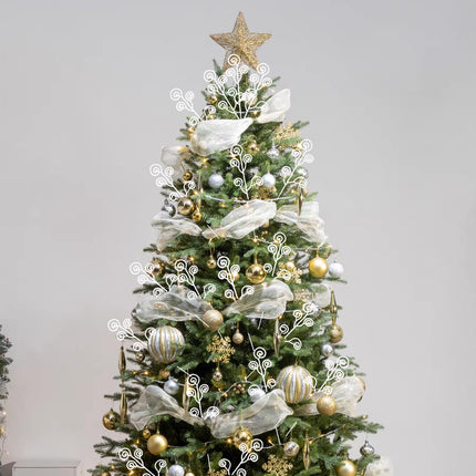 16 Pieces Christmas Tree Picks and Sprays Artificial Glitter Stems Decorative Candy Shape Curly Twigs for Xmas Tree Vase Filler Wreath Making Supplies Holiday Party Home Decor (White, 16)