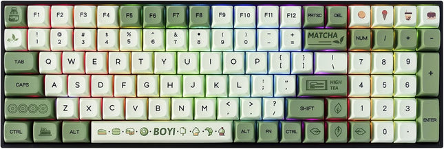 BOYI TK96 RGB Hot Swappable Wireless Matcha Keyboard,2.4Ghz/Bluetooth 5.0/Wired Keyboard N-Key Rollover Custom Gateron Yellow Switch Ergonomic Full Size Keyboard Green Gaming Keyboard