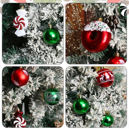Christmas Tree Ornaments, Green Red White Christmas Ball Ornaments Set of 60 Pack Shatterproof Plastic Xmas Decorations for Home Party Tree