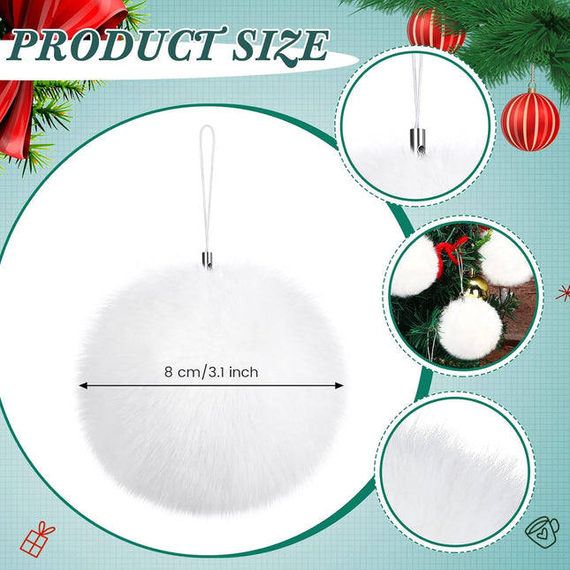 Nuenen 48 Pcs 3.15 Inch Christmas Ball Ornaments Faux Fur Balls Fluffy Pom Poms Christmas Tree Ornaments Snowball Hanging Ornament with Clasp Cord for Party Xmas Decoration Costume Accessories(White)