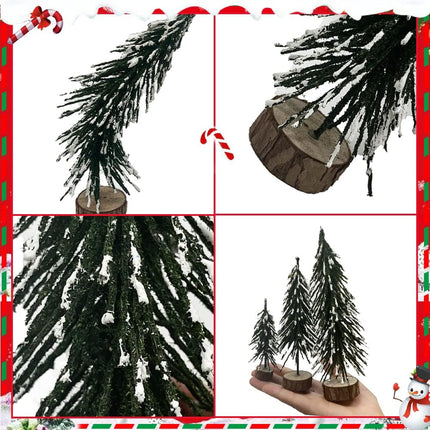 13 Pieces Mini Artificial Christmas Tree Set with Christmas Village Houses 4 Pieces Xmas Street Lamp Post and 2 Pieces Miniature Park Bench Seat for Christmas Table Top Decor