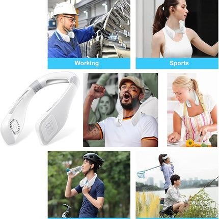 Amovo Portable Fan Usb Neck Fans Hands Free Personal Fan Bladeless Mini Fan, 2000Mah Battery Rechargeable, Adjustable 3 Speed