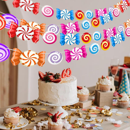 5Pcs Candyland Christmas Party Banners Candy Themed Paper Decorations, Sweet Lollipop Candy Hanging Decors Candyland Themed Party Decorations Candy Decorations for Home Birthday Party Supplies