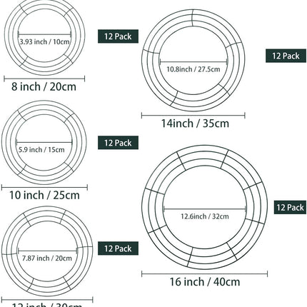 12 Pieces Metal Wreath Frame Dark Green Wire Round Wreath Rings Wire Wreath Frame for Christmas Year Party Home Decor DIY Crafts Supplies (12 Inch)