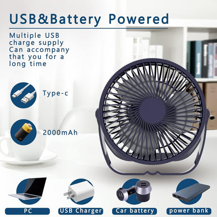 Desk Fan,Battery Operated Fan,Portable Table Fan,6Inch Foldable Travel Fan,2000Mah Desktop Fan,Three Wind Speeds, Extremely Quiet