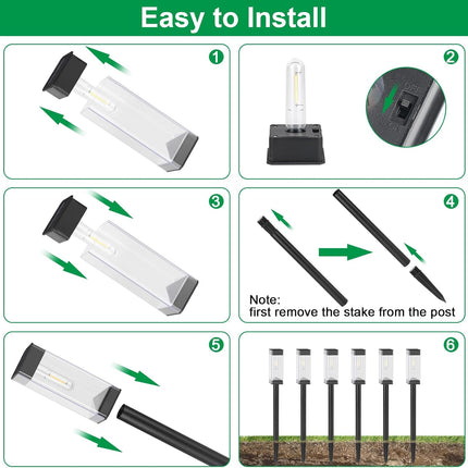 Solar Outdoor Lights, 6 Pack Solar Pathway Lights With Led Filament Bulb, Stainless Steel Waterproof Solar Lights For Outside