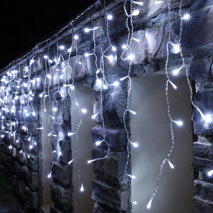 300 LED Christmas Icicle Lights Outdoor, 8-Mode Solar Icicle Lights Led Fairy Curtain Lights for Wedding Party Holiday Christmas Decorations(White)