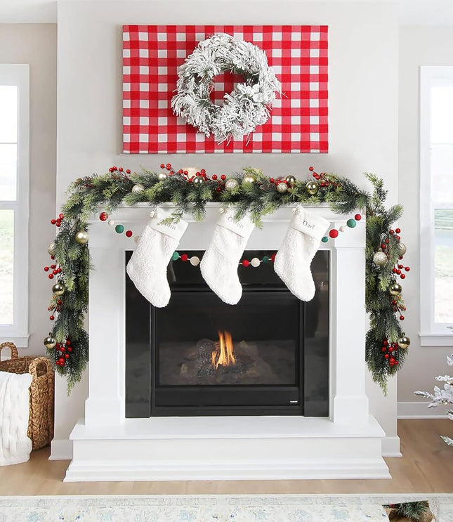 Pine Christmas Garland, 6Ft Christmas Greenery Garland Realistic Cedar Garland Cypress Garland for Holiday Mantel Fireplace Table Centerpiece Decor