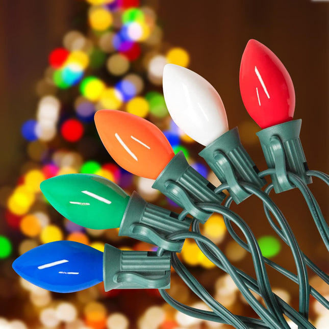 C7 Christmas Lights, Vintage Multicolor Christmas String Lights with Multicolor Ceramic Bulbs,Hanging Christmas Lights Outdoor for Holiday Party Wedding Christmas Decorations (50FT)