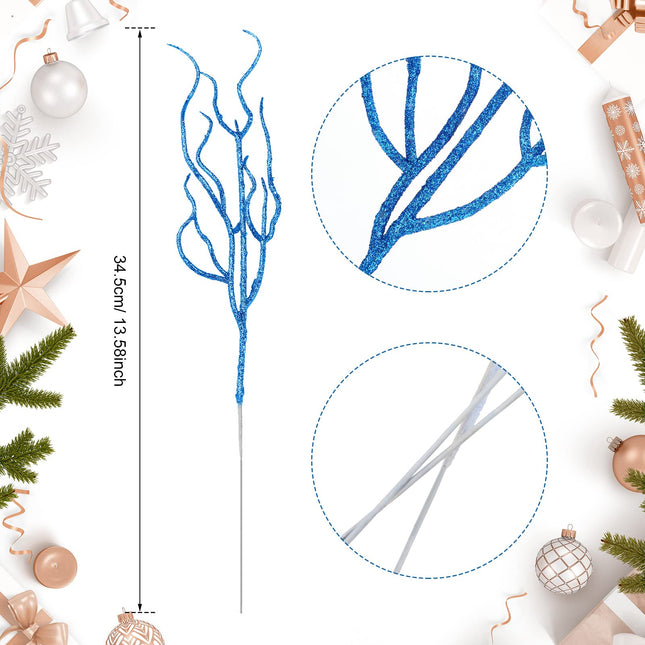 Jutom 30 Pcs Glitter Christmas Tree Pick 13.7 x 2.7 Inch Curly Tall Tree Filler Branches Christmas Tree Sprigs and Twigs Decorations for Vase Christmas Tree Xmas Wedding Decoration (Blue)
