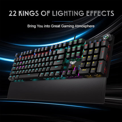AULA True Mechanical Keyboard Wired LED Rainbow Backlit Gaming Keyboard with Tactile Brown Switches Detachable Wrist Rest, Full Size 108 Keys Anti-Ghosting Computer Mechanical Keyboard - Black