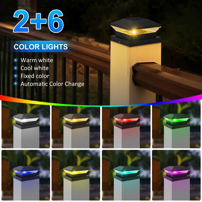 T-SUN Solar Post Cap Lights Color Changing Halloween Fence Post Cap Light with 4 Lighting Modes, 4x4 5x5 6x6 Wooden/Vinyl Post Cap Solar Light Outdoor for Deck Garden Porch Patio (6 Pack)