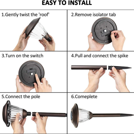 Solpex Solar Pathway Lights Outdoor, 6 Pack Solar Powered Garden Lights, Automatic Glass Metal Waterproof Solar Landscape Lights