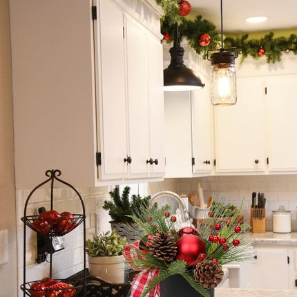 Briful 10 Inch Mini Christmas Tree Artificial Potted with Pinecones Berries and Red Xmas Ball Ribbon Christmas Arrangements Centerpieces Ornaments in 4.7'' Black Ceramic Pot for Home Indoor Table