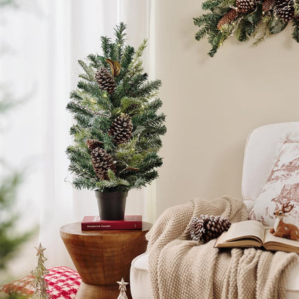 25 Inch Pre-lit Tabletop Christmas Tree, Artificial Mini Christmas Tree with String Lights, Tabletop Small Xmas Tree Perfect Christmas Decoration for Indoor, Living Room, Desktop
