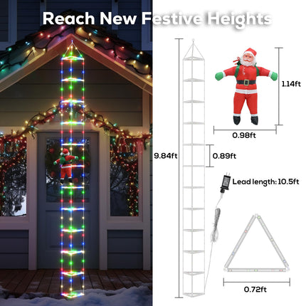 Christmas Ladder Lights with Remote, 10FT Christmas Twinkle Lights with Santa Claus, 8 Modes Triangle Ladder Lights, Christmas Decoration Lights for Indoor, Outdoor, Window, Wall, Xmas Decor