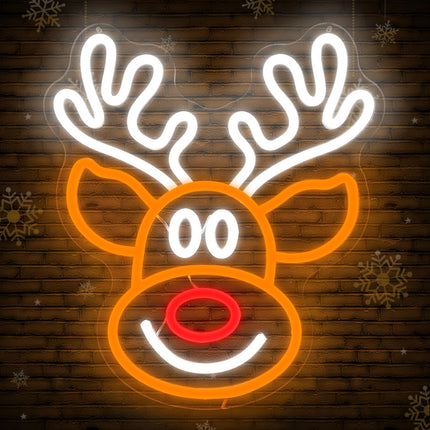 Christmas Elk Neon Sign for Wall Decor Dimmable Christmas Neon Sign Light Deer Led Neon Night Light Up Animal Neon Sign for Bedroom Children Kids Living Room Winter Home Party