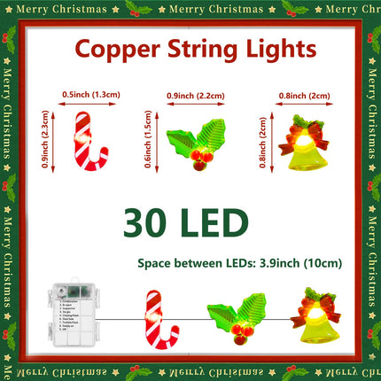 Christmas Decorations String Lights, 30 LED Copper String Lights with Remote Control & Waterproof Jingling Bell&Candy Battery Operated Fairy Lights for Indoor Outdoor, Xmas Tree Decor (Warm White)