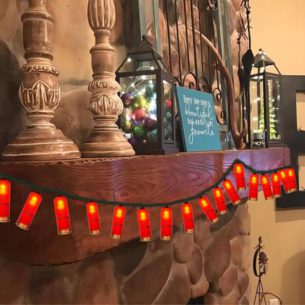 8.5Ft LED Red Shotgun Hell Light,Novelty Christmas Light Set with 10 PACK Red 3D Bullet Shaped Lights,Red Fairy Lights for Garden Christmas Casing Wreath Mexican Parties Decor