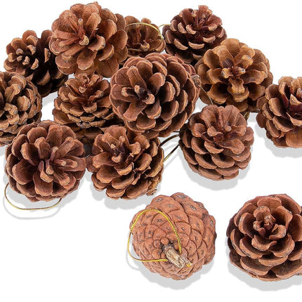 24 Pcs Natural Pine Cones with Gold Hanging Strings, Christmas Ornaments for Christmas Tree Decoration, DIY Crafts, Holiday, Wedding, Party, Home Decor