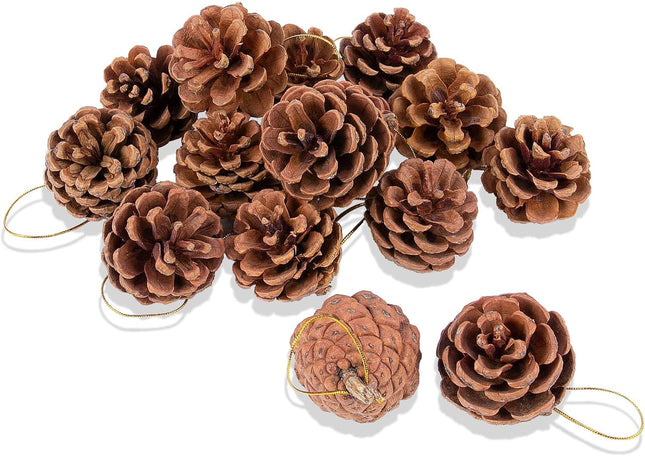 24 Pcs Natural Pine Cones with Gold Hanging Strings, Christmas Ornaments for Christmas Tree Decoration, DIY Crafts, Holiday, Wedding, Party, Home Decor