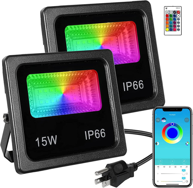 150W Led Color Changing Flood Lights Multi Colors RGB Uplighting with Remote, IP66 Waterproof Stage Light, Dimmable Colored LED Lights , Floor Lights for Christmas Party Outdoor Indoor Decor - 2 Pack