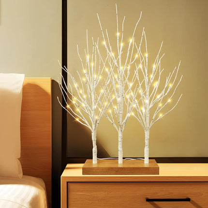 Lighted Birch Tree for Christmas Decor, Tabletop Decorations Indoor with Timer, 23 Inch 3 Pack 72 LED Plug-in Artificial Tree Lights, Fairy Light Spirit Tree for Home Wedding Bedroom (Warm White)