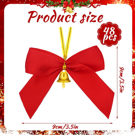 Hotop 48 Pcs Christmas Bows with Bells 3.5 Inch Gold Red Bows Christmas Decorations Twist Tie Small Premade Bows for Christmas Wreaths for Decorative Tree Hanging Ornaments Xmas Holiday Decor Crafts