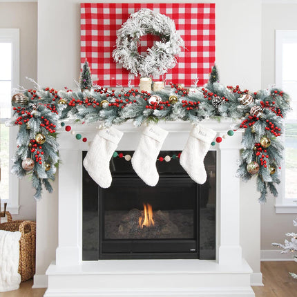 DearHouse 6Ft Artificial Christmas Pine Garland Winter Greenery Garland for Holiday Season Mantel Fireplace Table Runner Centerpiece Décor (White)