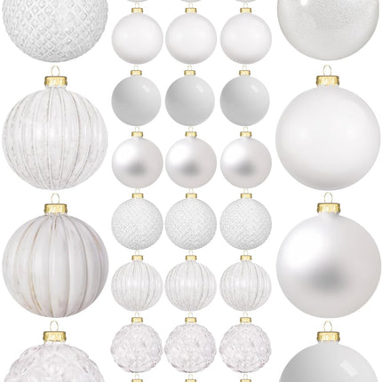 Liliful 24 Pcs Glass Christmas Ball Ornaments Christmas Tree Decoration Hanging Balls Christmas Ornaments for Festival Home Wedding Holiday Party Decor(White,3.15 Inch)