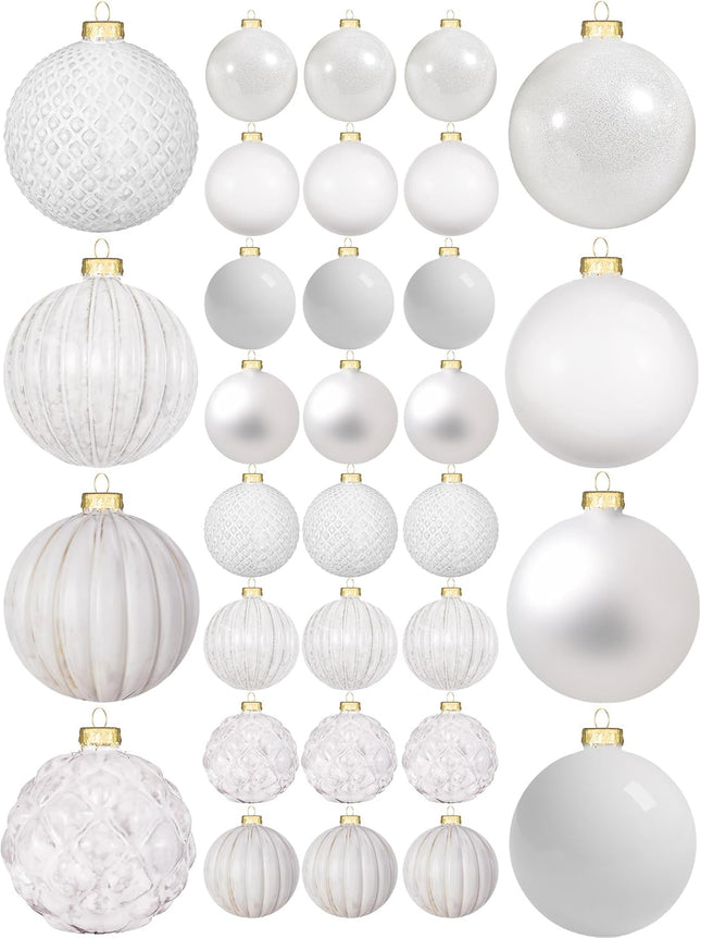 Liliful 24 Pcs Glass Christmas Ball Ornaments Christmas Tree Decoration Hanging Balls Christmas Ornaments for Festival Home Wedding Holiday Party Decor(White,3.15 Inch)