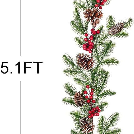 DearHouse 6FT Artificial Christmas Pine Garland with Red Berry Branch Pine Cone Winter Greenery Garland for Holiday Season Mantel Fireplace Table Runner Centerpiece Décor
