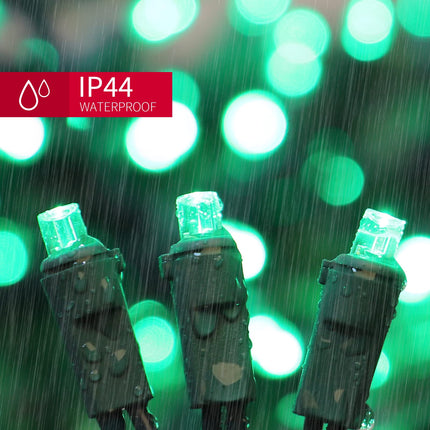 Green Wide Angle LED Christmas Lights, 64.8 Ft 300 Count, Pack of 3 Strands 21.9 Ft 100 Lights UL Commercial Grade Green Wire 5mm Holiday String Light