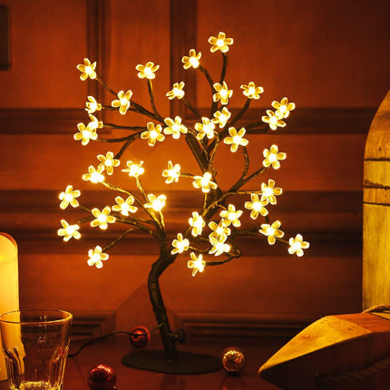 Cherry Blossom Tree Light,17inch 40LED Lighted Tabletop Artificial Flower Bonsai Tree Lamp USB Powered s for Home Decor Room Office Party Wedding Christmas Decorations(Warm White)