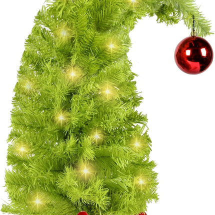 Whimsical Table Top Small Christmas Tree, 2 FT Bendable Lime Green Christmas Tree with Lights and Red Ball, Artificial Tabletop Christmas Tree for Home Office Holiday Party Decoration