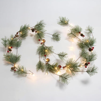 Christmas Garlands with Lights 6.5 Feet Christmas Garland for Mantle Realistic Pine Garland with Pine Cone and Red Berries for Year Indoor Outdoor Ornaments