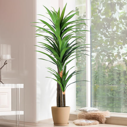 Artificial Dracaena Tree 6ft-Tall Fake Plant with Black Planter-Faux Plants Indoor Tall Housewarming ,Tropical Yucca Silk Tree for Home Office Living Room Decor Indoor