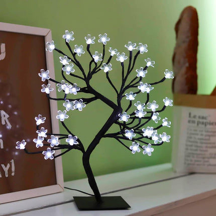 Bonsai Tree Light Artificial Tree Led Flower Cherry Blossom Light Adjustable Branches Battery Operated for Room Decoration and (White)
