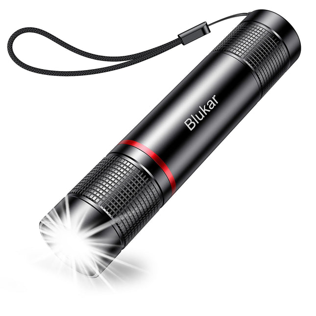 Blukar Rechargeable Flashlight, Super Bright Adjustable Focus Flashlights | 4 Lighting Modes, Long Lasting, Waterproof Small Mini LED Flash Light for Power Cuts, Emergency, Camping, Hiking, Outdoor - Black