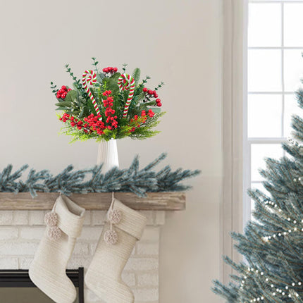 10 Pcs Christmas Flowers Artificial Pine Branches with Red Berry Stems Christmas Tree Picks Floral Arrangements for Xmas Tree Topper Vase Filler Craft Wreath Holiday Party (Red&Green)